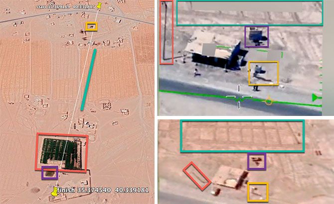 Trayectoria (izq) e identificación de las coordenadas del vídeo (arriba) y Google Earth