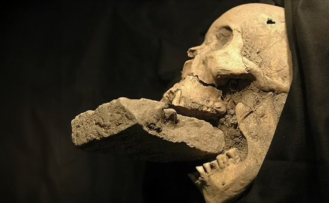 El cráneo descubierto tenía un ladrillo en la boca