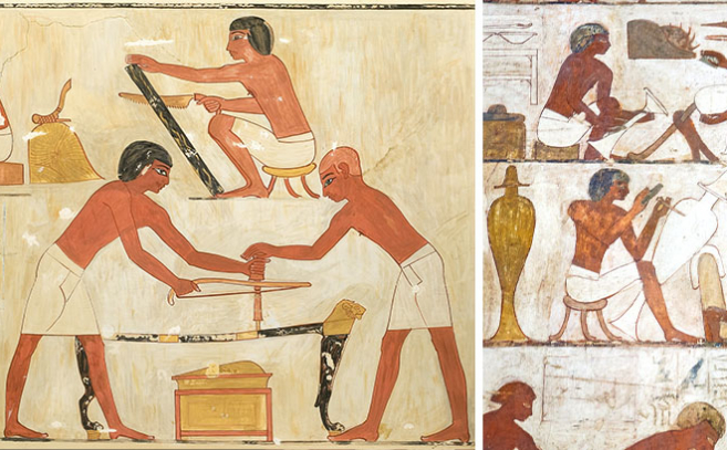 Pinturas que muestran procesos artesanales en la TT 100 de la necrópolis de Tebas