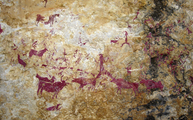 Esta pintura rupestre es la representación del un sueño de un chamán sobre una cacería