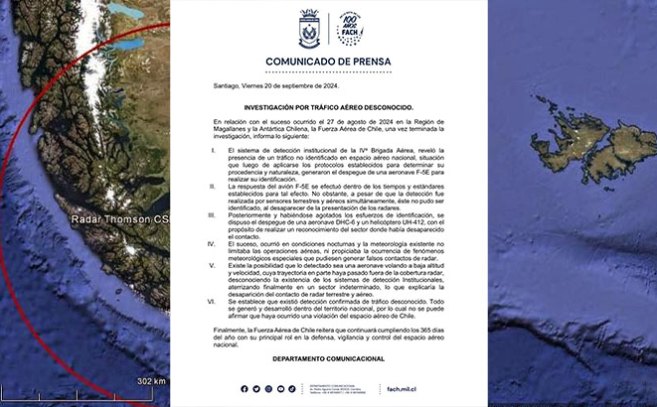 Informe de la Fuerza Aérea Chilena no logra explicar el origen de la aeronave