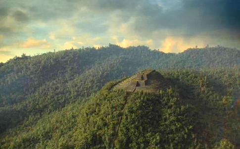 Una recreación de la pirámide de Gunung Padang