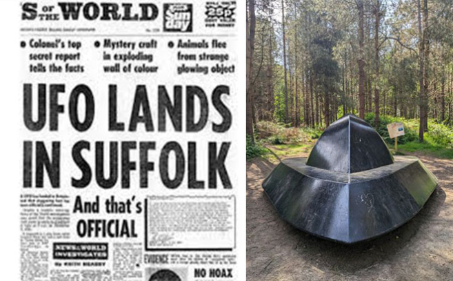 Portada de News of the World, Ovni aterriza en Suffolk, y es oficial