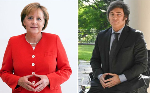 Angela Merkel y Javier Milei han sido fotografiados en la misma posición